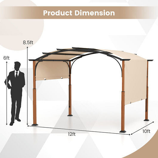 10 x 12 FT Outdoor Retractable Pergola with Retractable Canopy for Patio-Beige by Homemaintenancesupplies2