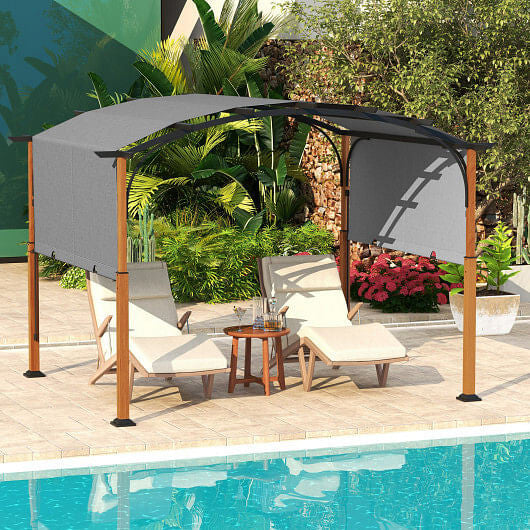 10 x 12 FT Outdoor Retractable Pergola with Retractable Canopy for Patio-Beige by Homemaintenancesupplies2