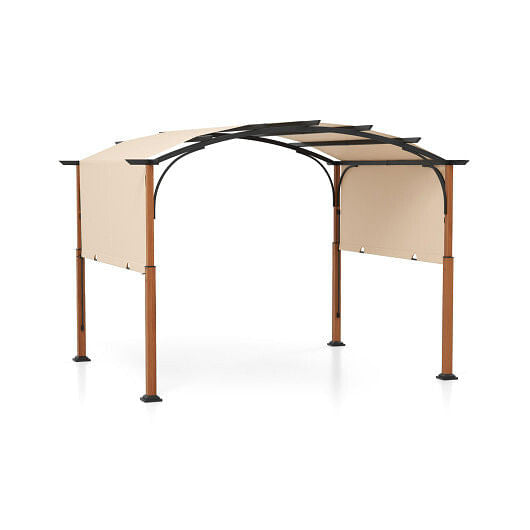 10 x 12 FT Outdoor Retractable Pergola with Retractable Canopy for Patio-Beige by Homemaintenancesupplies2