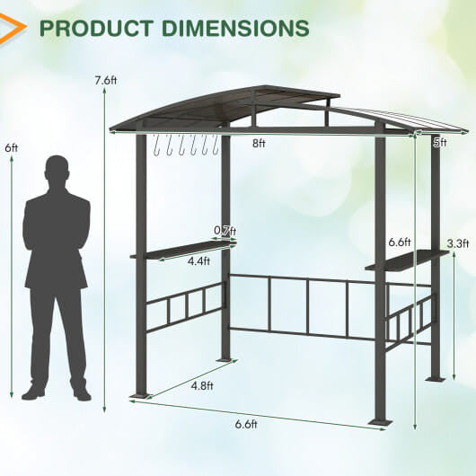 Hardtop Grill Gazebo with Vented Polycarbonate Roof Side Shelves-Black by Homemaintenancesupplies2