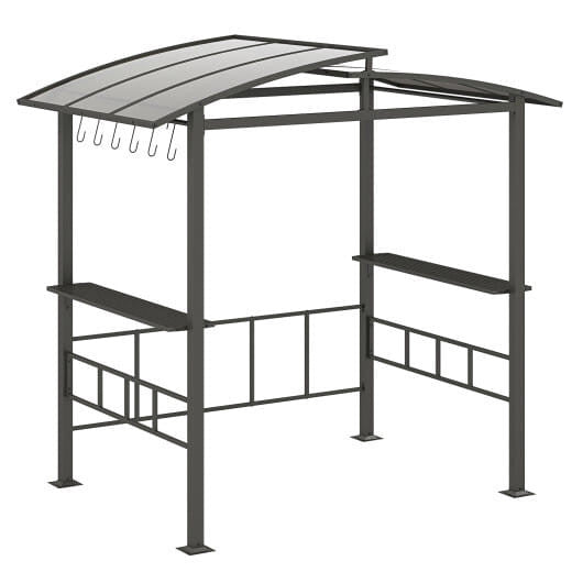 Hardtop Grill Gazebo with Vented Polycarbonate Roof Side Shelves-Black by Homemaintenancesupplies2