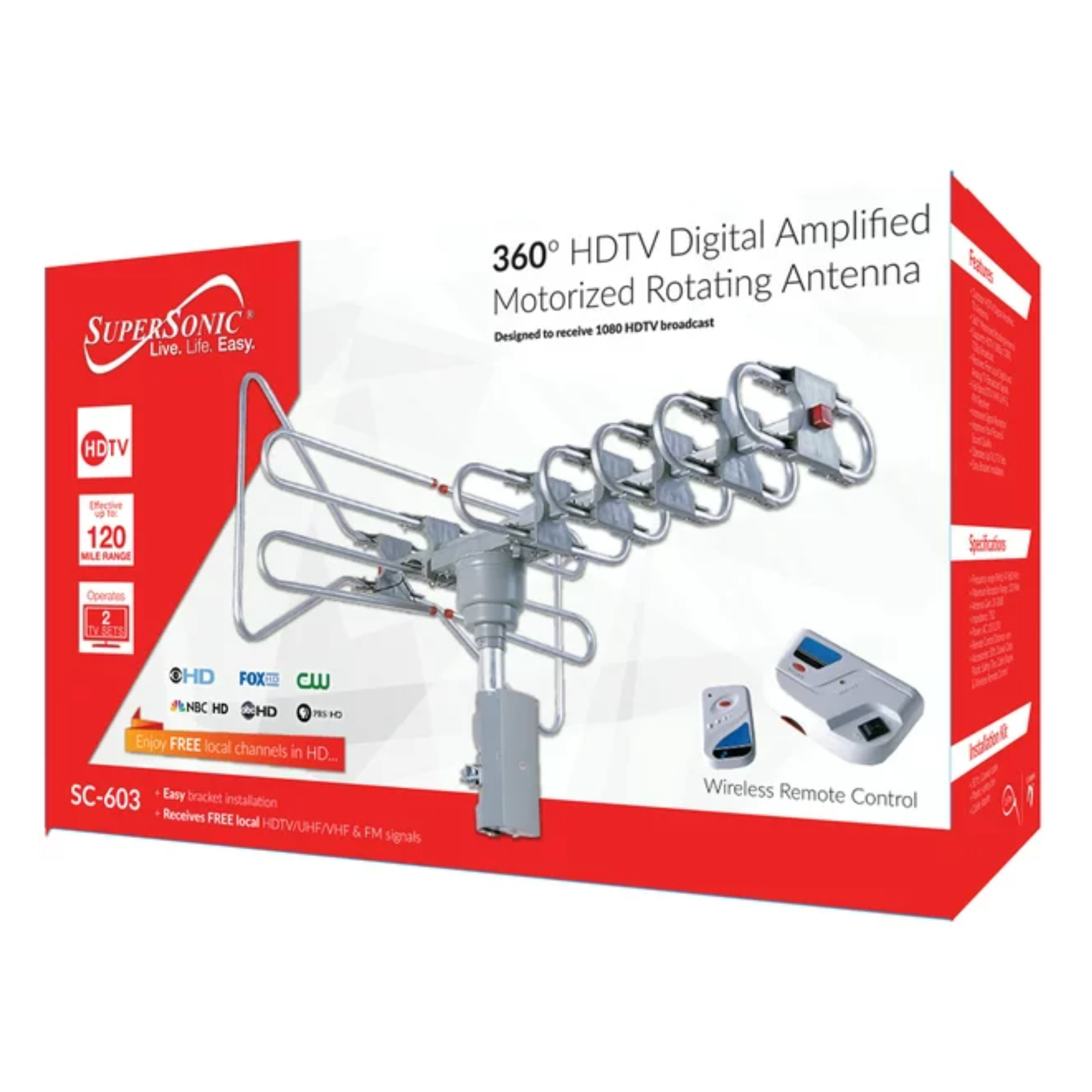 Supersonic 360-Degree HDTV Digital Amplified Motorized Antenna with Remote Control by Supersonic