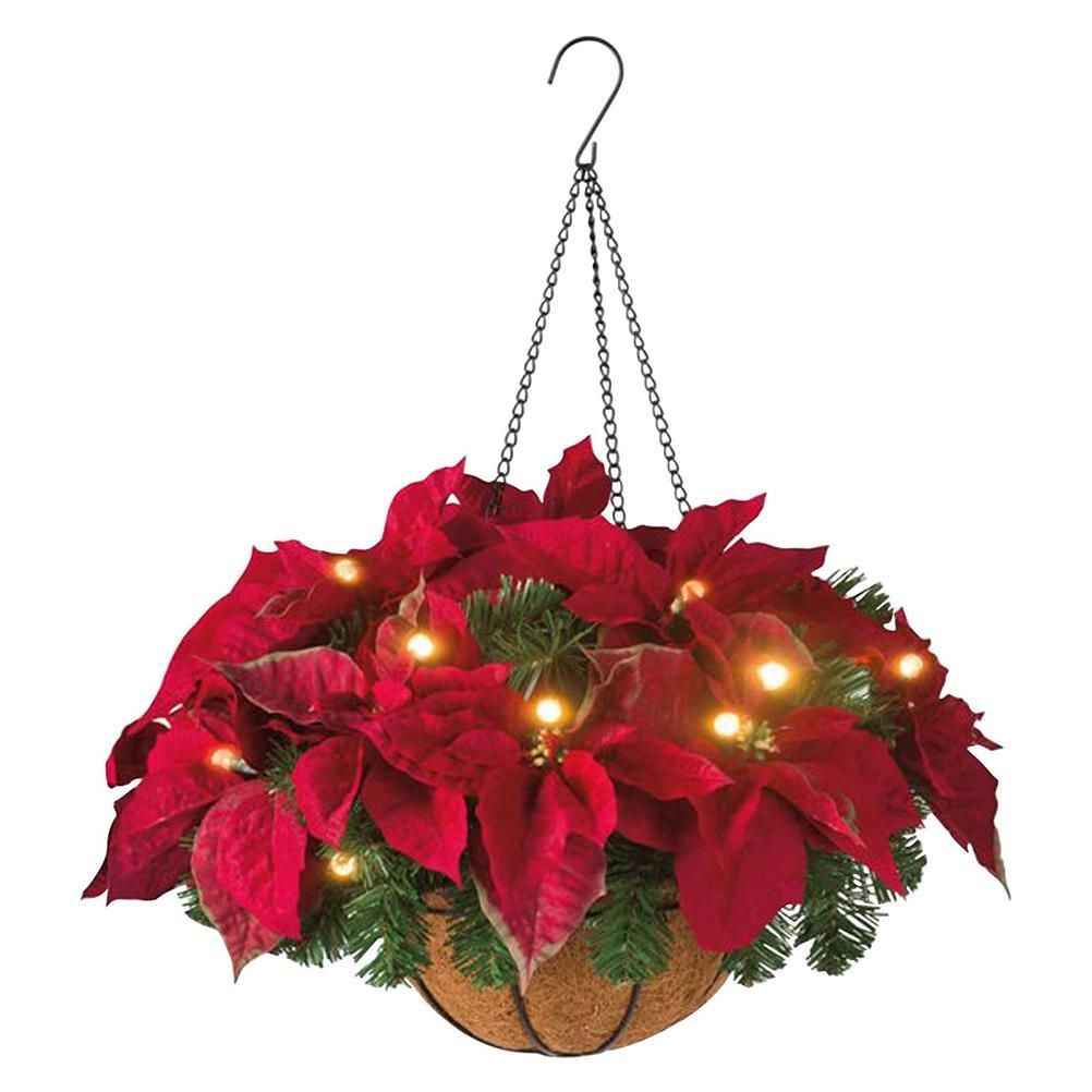 Pre Lit Christmas Hanging Basket Flocked with Mixed Decorations and LED Lights Artificial Frosted Berry Pine Cones for Christmas Outdoor Yard Decor by Xanadu Living