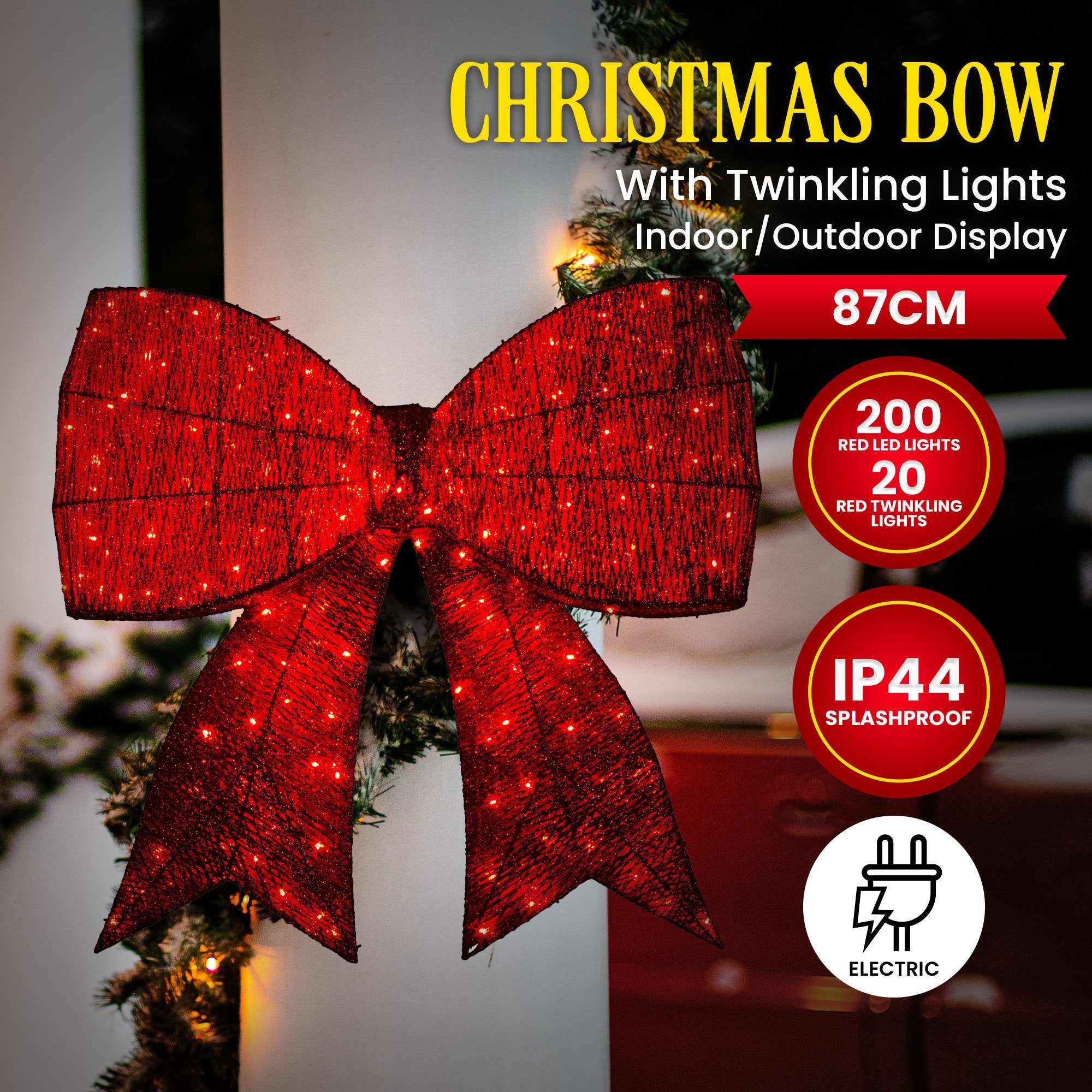 NNEDSZ Christabelle Christmas Display Bow 91cm with LED and Twinkle Lights 5 Functions Christmas Festive Decorations Display Big Wired Bow by NNEDSZ