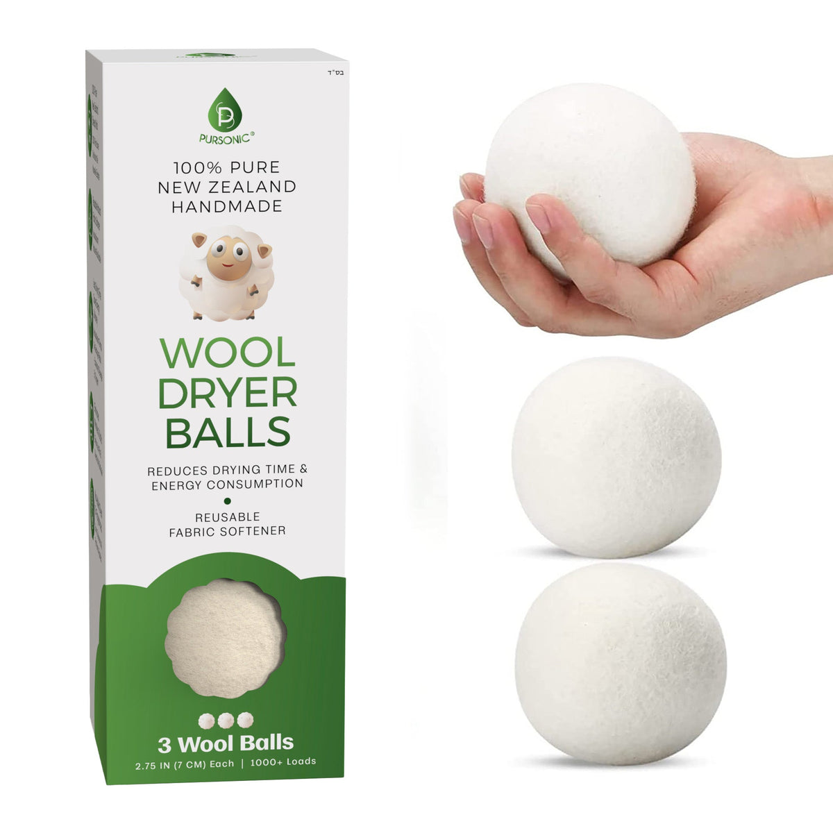 100% Pure New Zealand Wool Dryer Balls by Pursonic