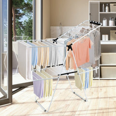 White 2 Level Foldable Clothes Drying Rack Adjustable Height by FastFurnishings