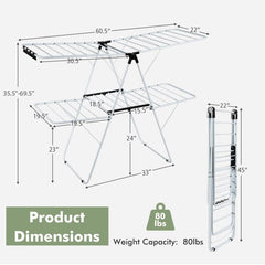 White 2 Level Foldable Clothes Drying Rack Adjustable Height by FastFurnishings