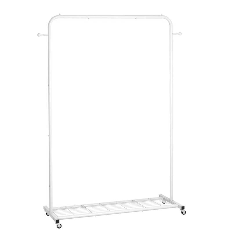 White Modern Garment Rack Clothes Hanging Rod with Lockable Wheels by FastFurnishings