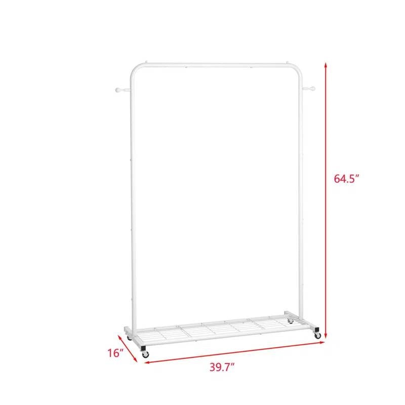 White Modern Garment Rack Clothes Hanging Rod with Lockable Wheels by FastFurnishings