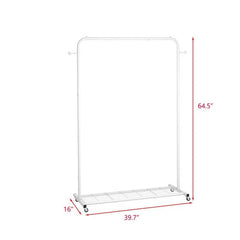 White Modern Garment Rack Clothes Hanging Rod with Lockable Wheels by FastFurnishings