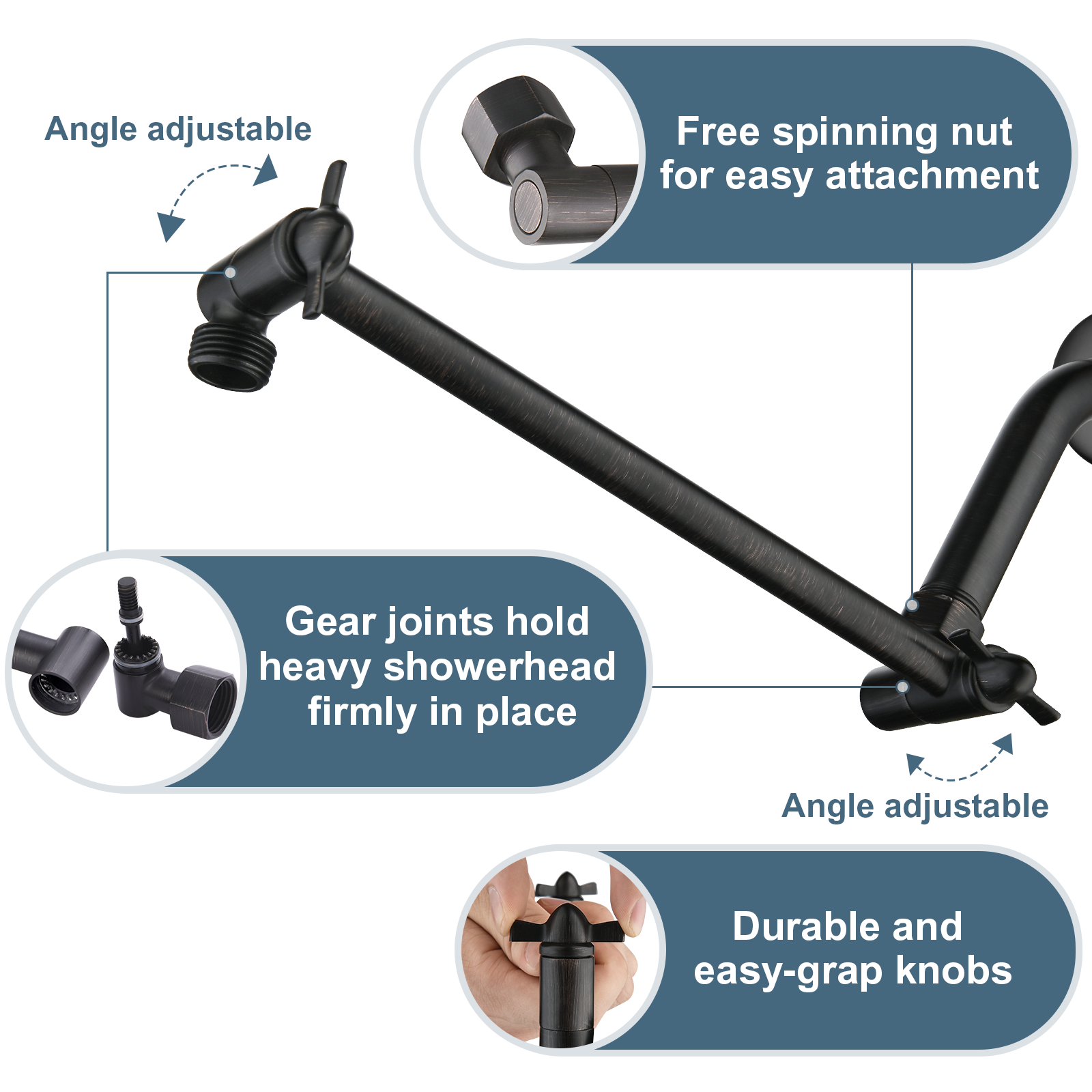 10 Inch Brass Shower Head Extension Arm, Height & Angle Adjustable by brightshowers