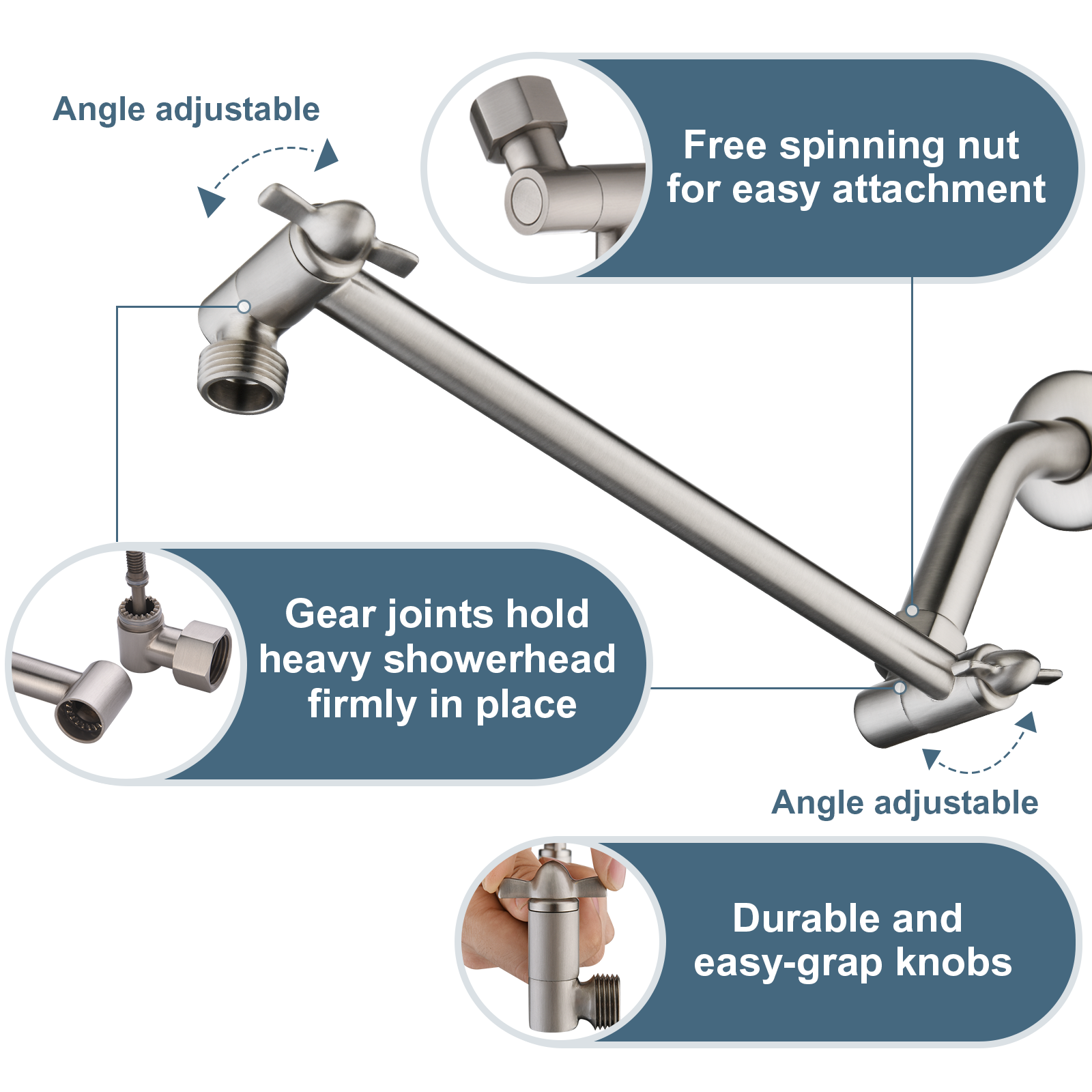 10 Inch Brass Shower Head Extension Arm, Height & Angle Adjustable by brightshowers