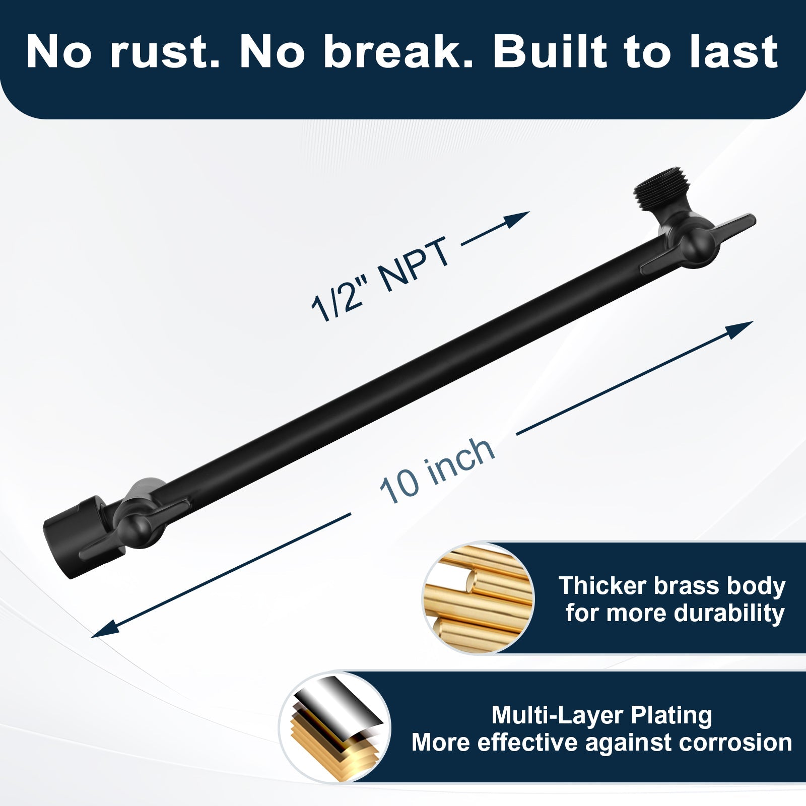 10 Inch Brass Shower Head Extension Arm, Height & Angle Adjustable by brightshowers