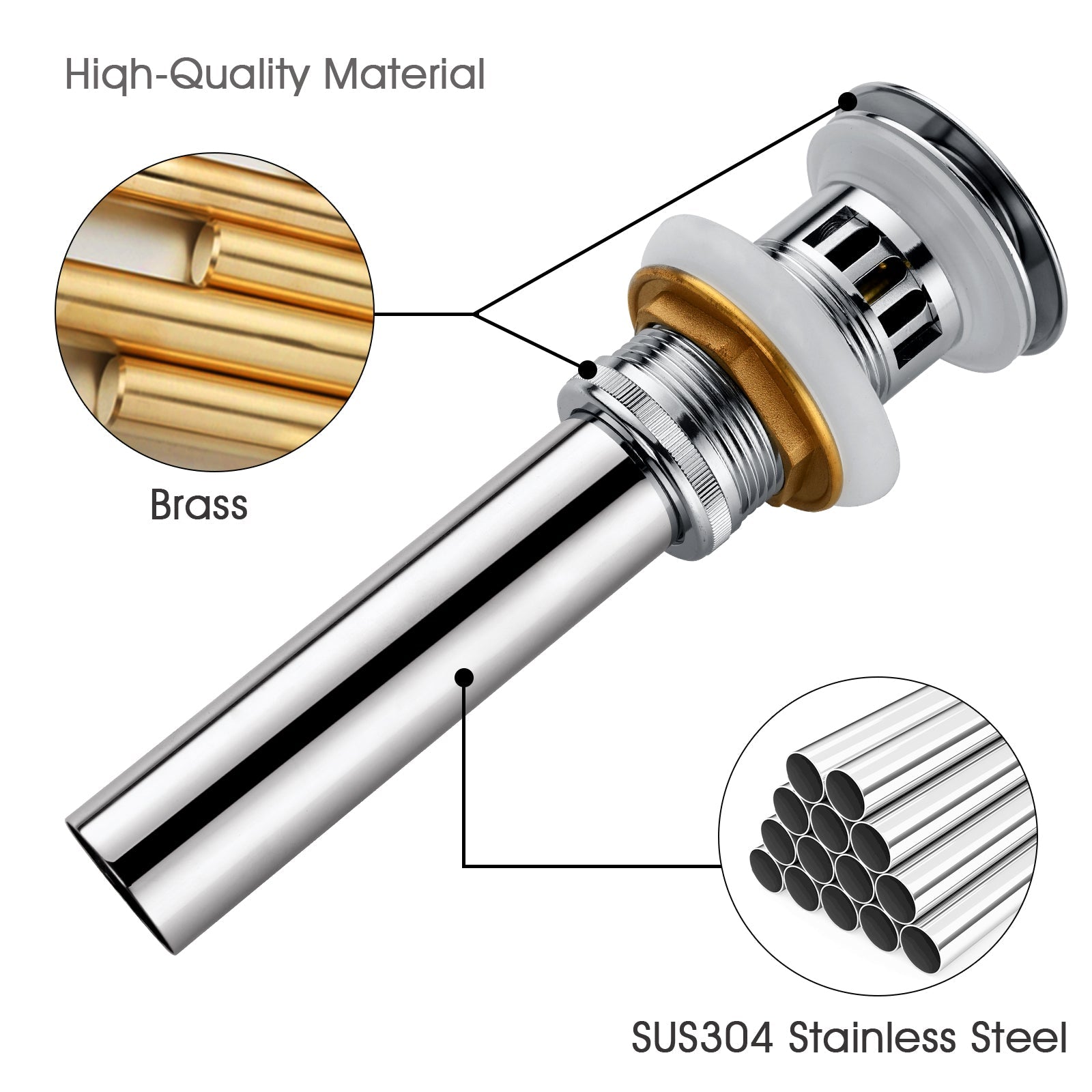 Bathroom Sink Drain with Overflow Pop-Up Drain Stopper for Vessel Sink Lavatory by brightshowers