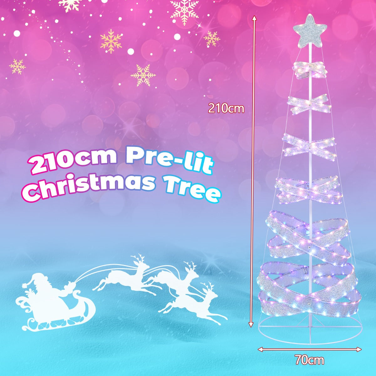 NNECW 210 cm Outdoor Spiral Christmas Tree with 341 LED Lights for Party/Home Decoration-2 pieces by NNECW