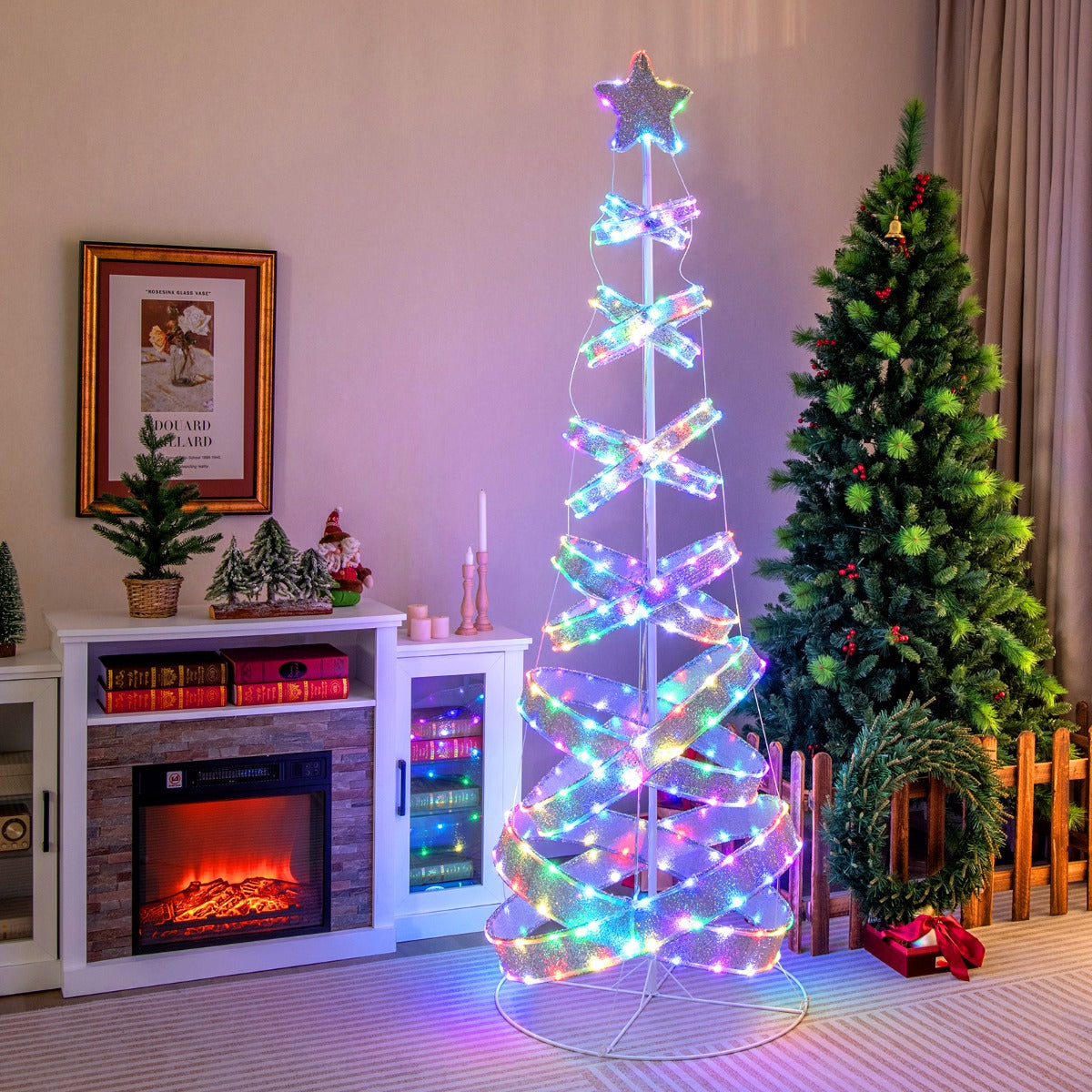 NNECW 210 cm Outdoor Spiral Christmas Tree with 341 LED Lights for Party/Home Decoration-2 pieces by NNECW