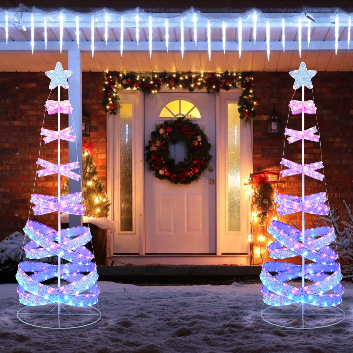 NNECW 210 cm Outdoor Spiral Christmas Tree with 341 LED Lights for Party/Home Decoration-2 pieces by NNECW
