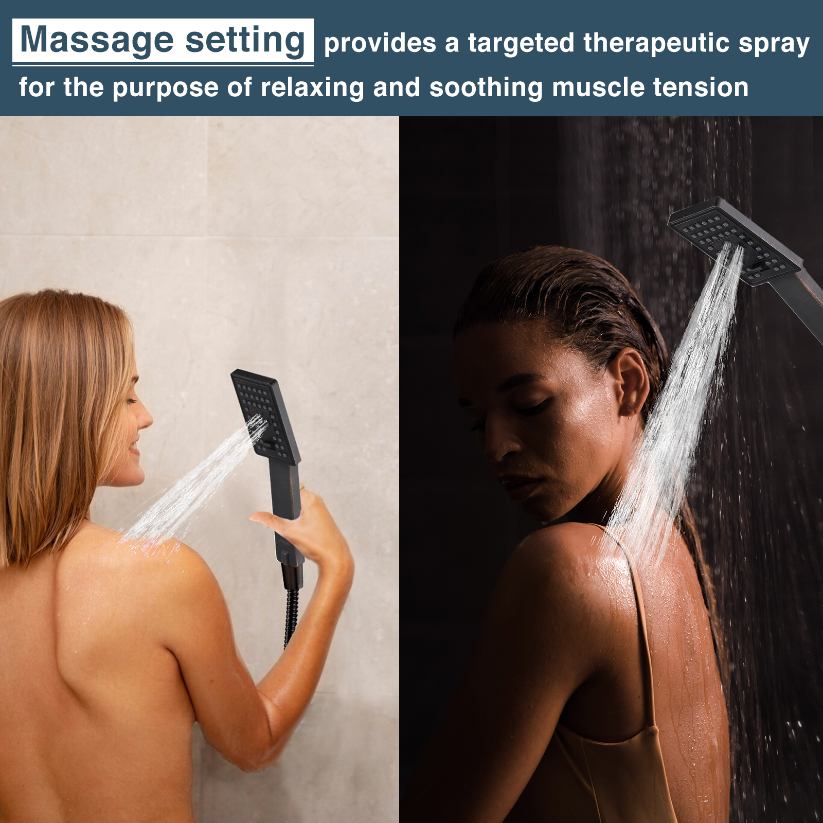 Square 3-Spray Handheld Shower Head Set with Hose and Shower Arm Mount Bracket by brightshowers
