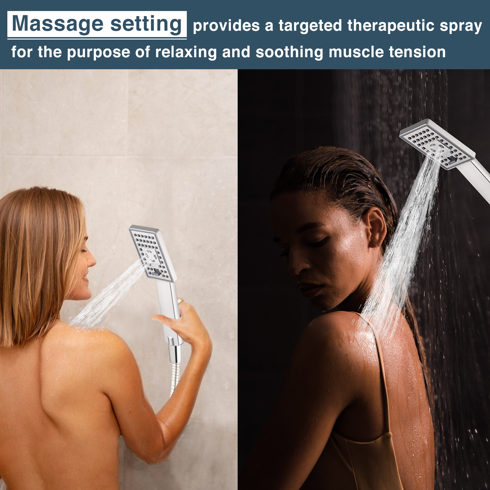 Square 3-Spray Handheld Shower Head Set with Hose and Shower Arm Mount Bracket by brightshowers