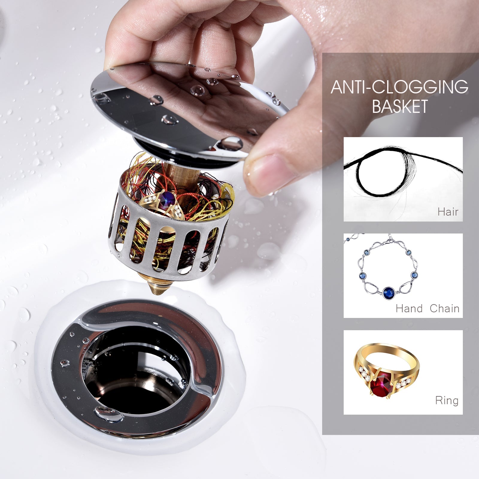 Bathroom Sink Drain with Overflow Pop-Up Drain Stopper for Vessel Sink Lavatory by brightshowers