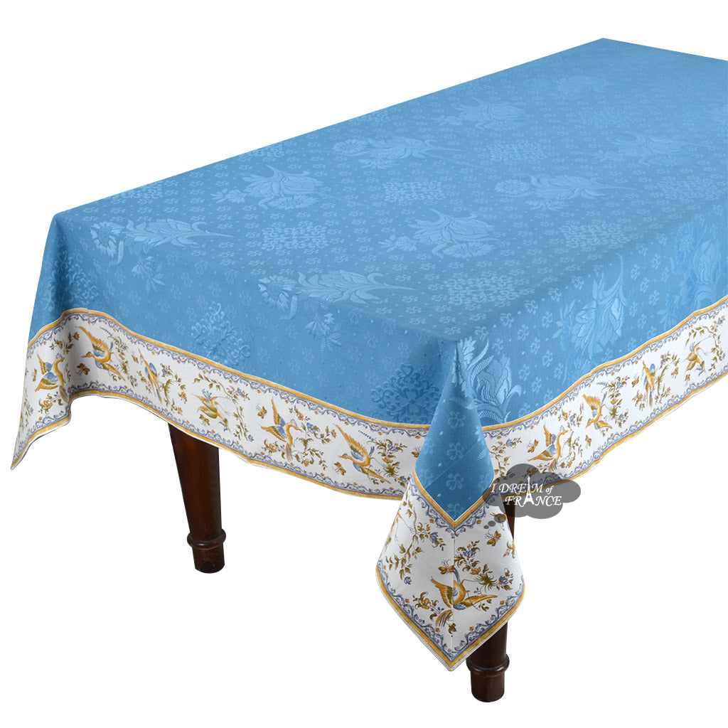 62" Square Moustiers Blue Matelassé Tablecloth by Tissus Toselli by I Dream of France