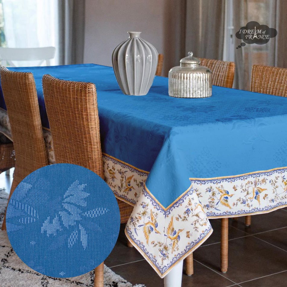 62" Square Moustiers Blue Matelassé Tablecloth by Tissus Toselli by I Dream of France