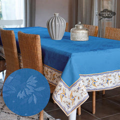62" Square Moustiers Blue Matelassé Tablecloth by Tissus Toselli by I Dream of France