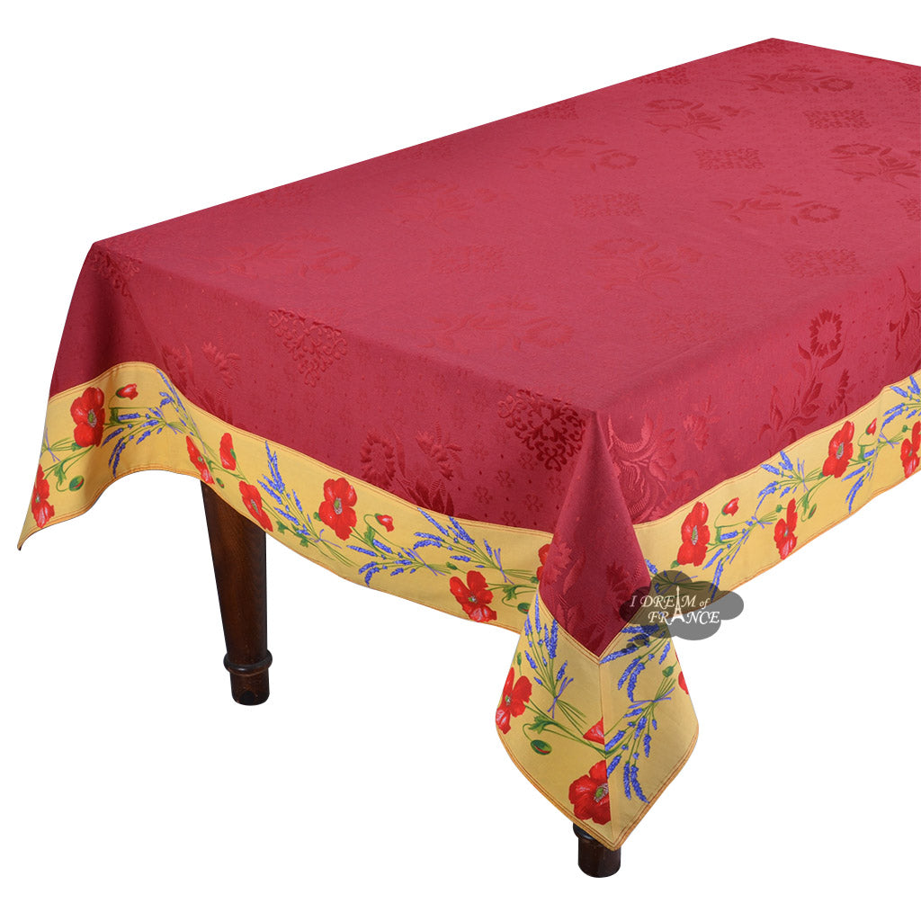 62x124" Rectangular Poppies Yellow & Red Matelassé Tablecloth by Tissus Toselli by I Dream of France