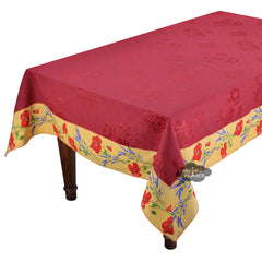 62x124" Rectangular Poppies Yellow & Red Matelassé Tablecloth by Tissus Toselli by I Dream of France