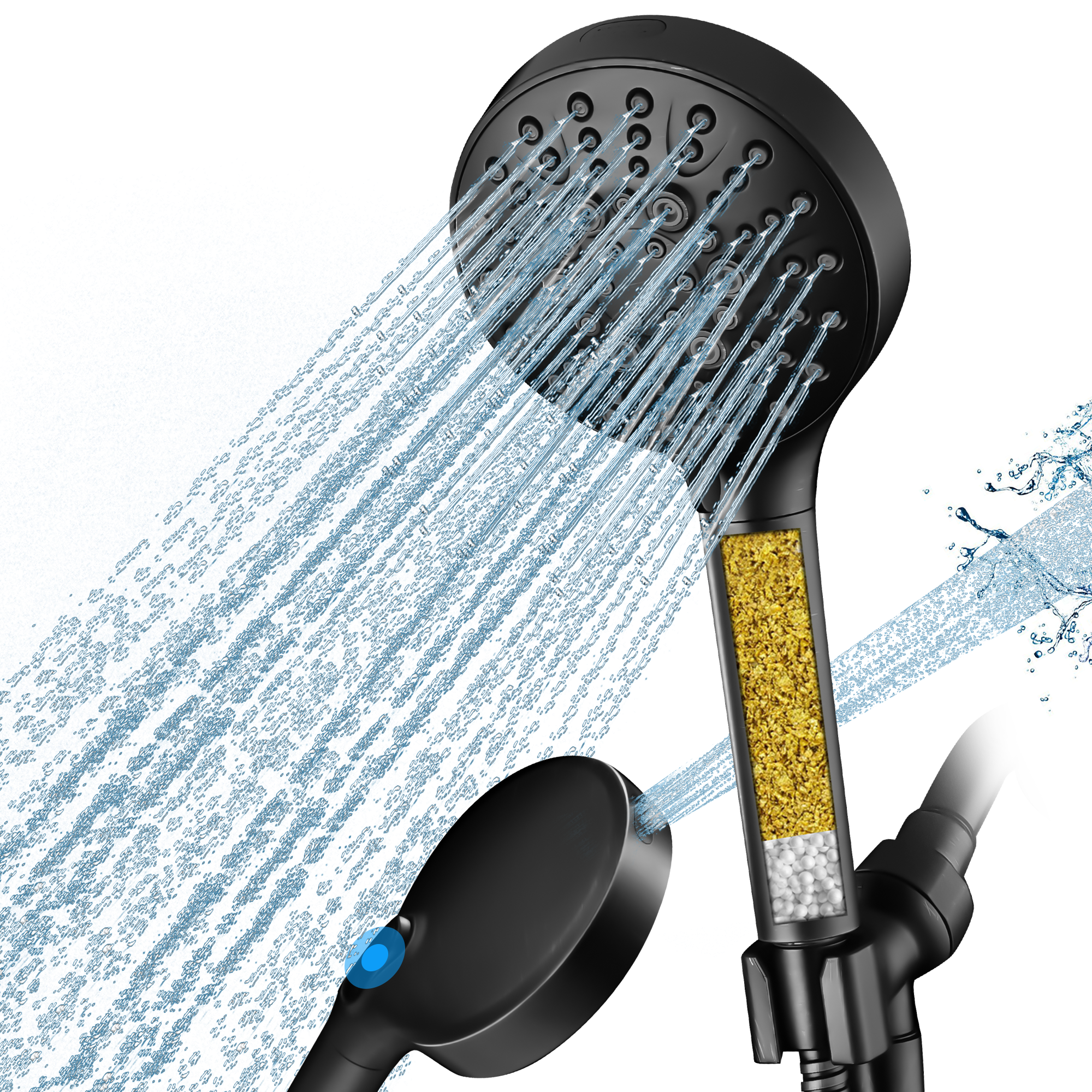 Filtered Shower Head with Handheld, High Pressure 9-Spray Showerhead with Hose and Bracket by brightshowers
