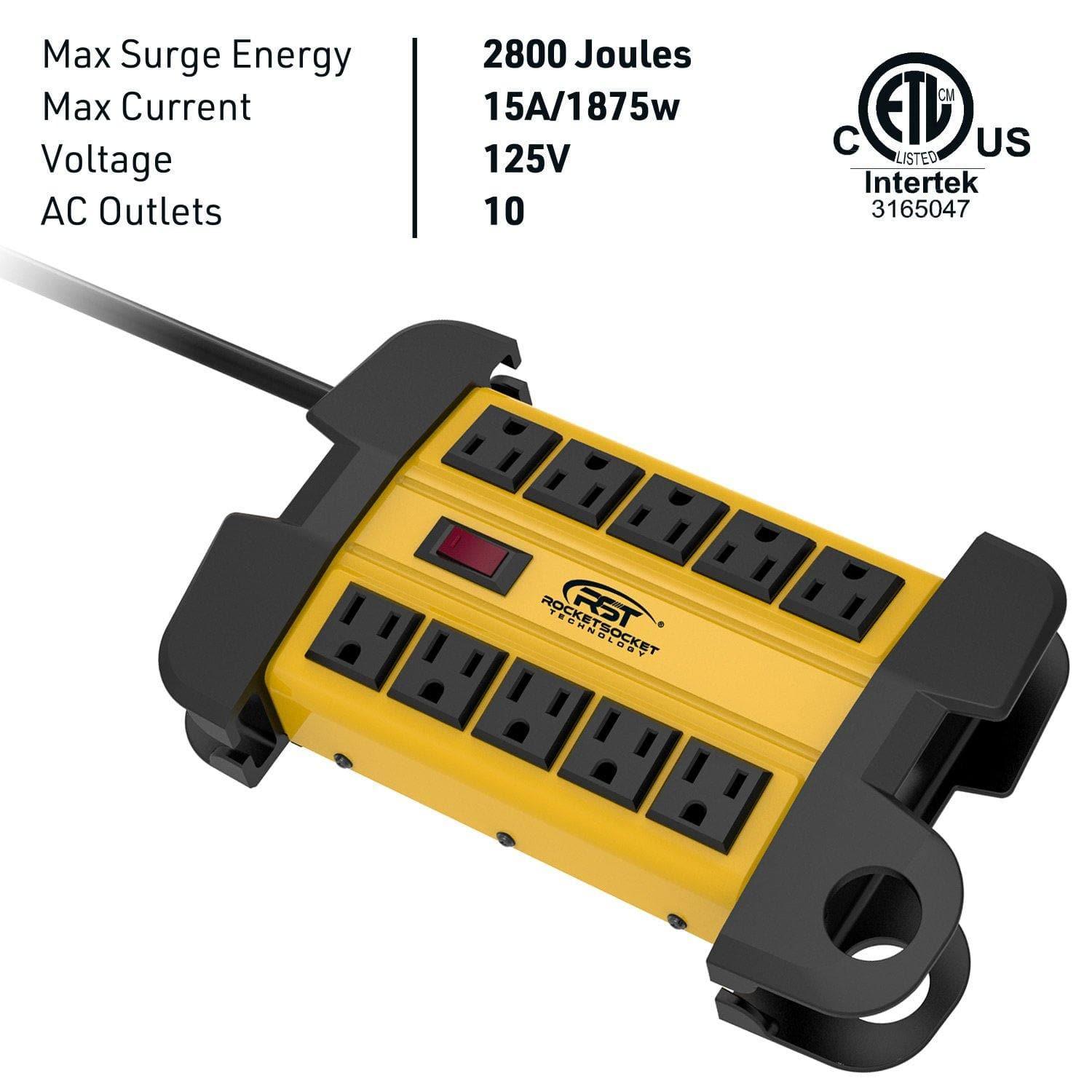 10-Outlet Metal Heavy Duty Surge Protector Power Strip, 2800 Joules Protection by CRST