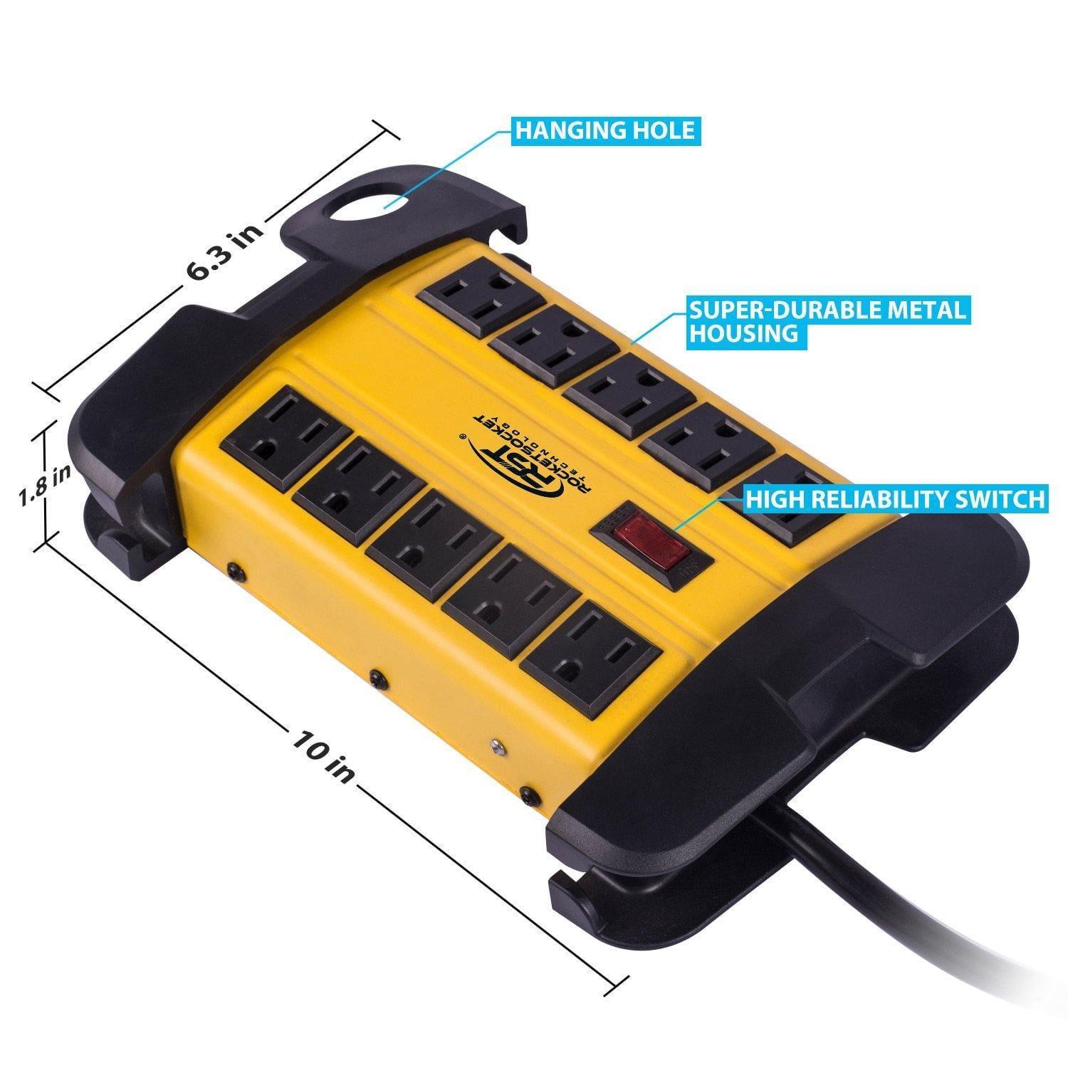 10-Outlet Metal Heavy Duty Surge Protector Power Strip, 2800 Joules Protection by CRST