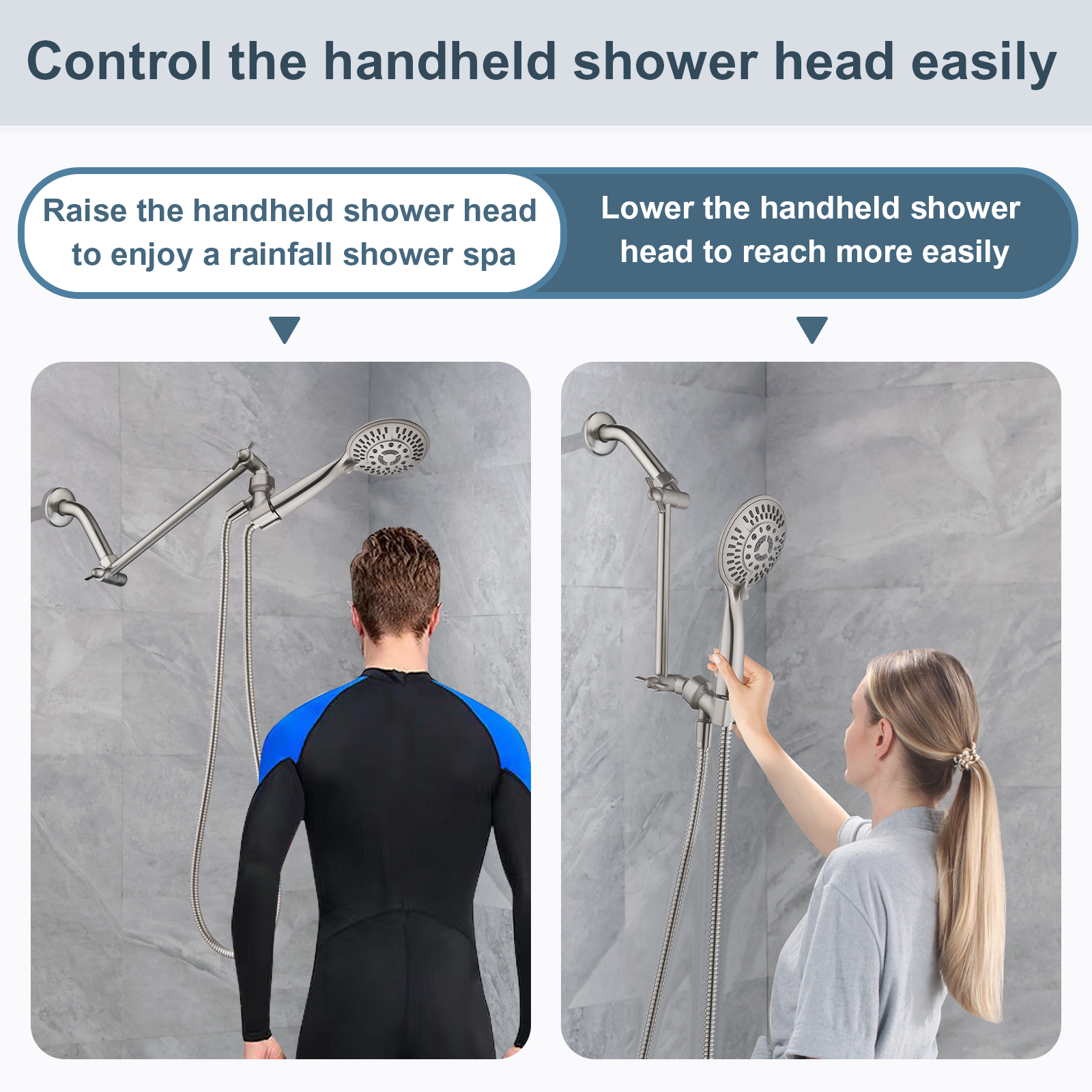 10 Inch Brass Shower Head Extension Arm, Height & Angle Adjustable by brightshowers