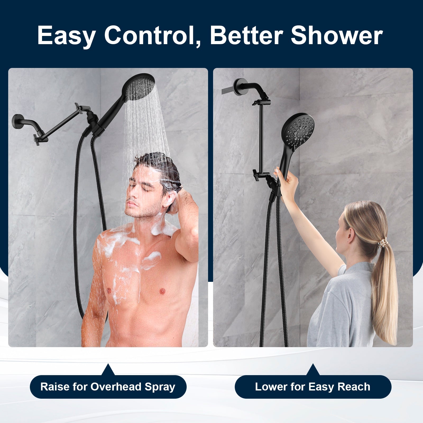 10 Inch Brass Shower Head Extension Arm, Height & Angle Adjustable by brightshowers