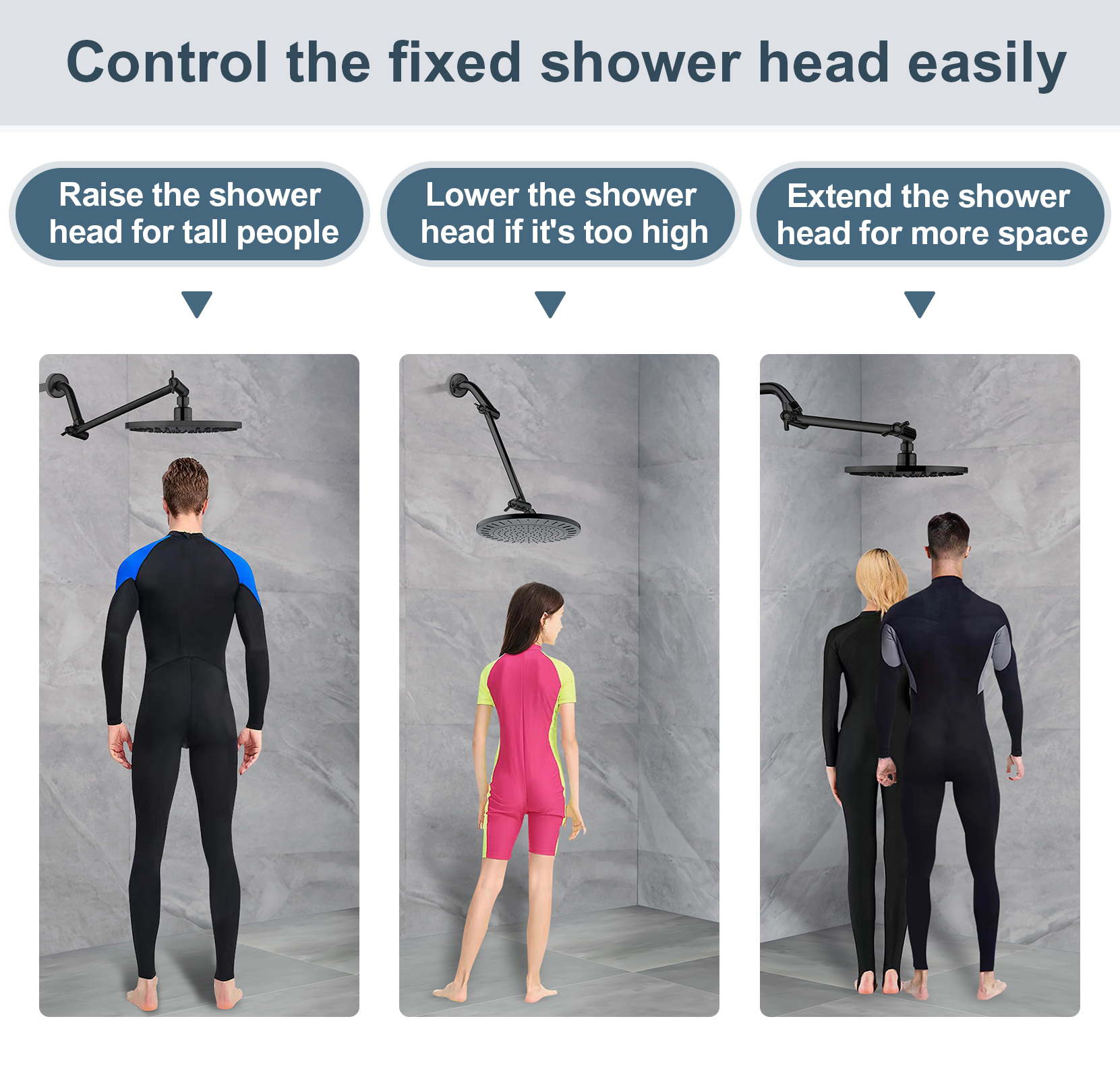 10 Inch Brass Shower Head Extension Arm, Height & Angle Adjustable by brightshowers