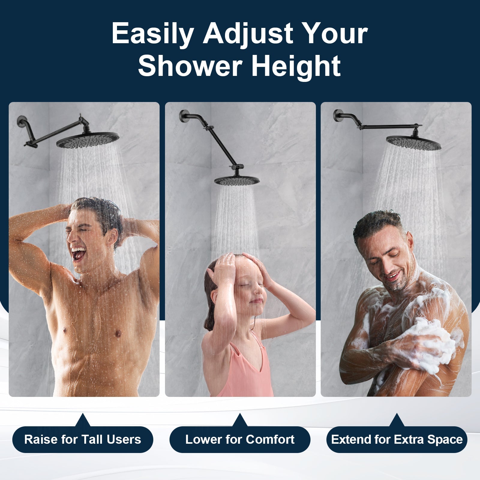 10 Inch Brass Shower Head Extension Arm, Height & Angle Adjustable by brightshowers