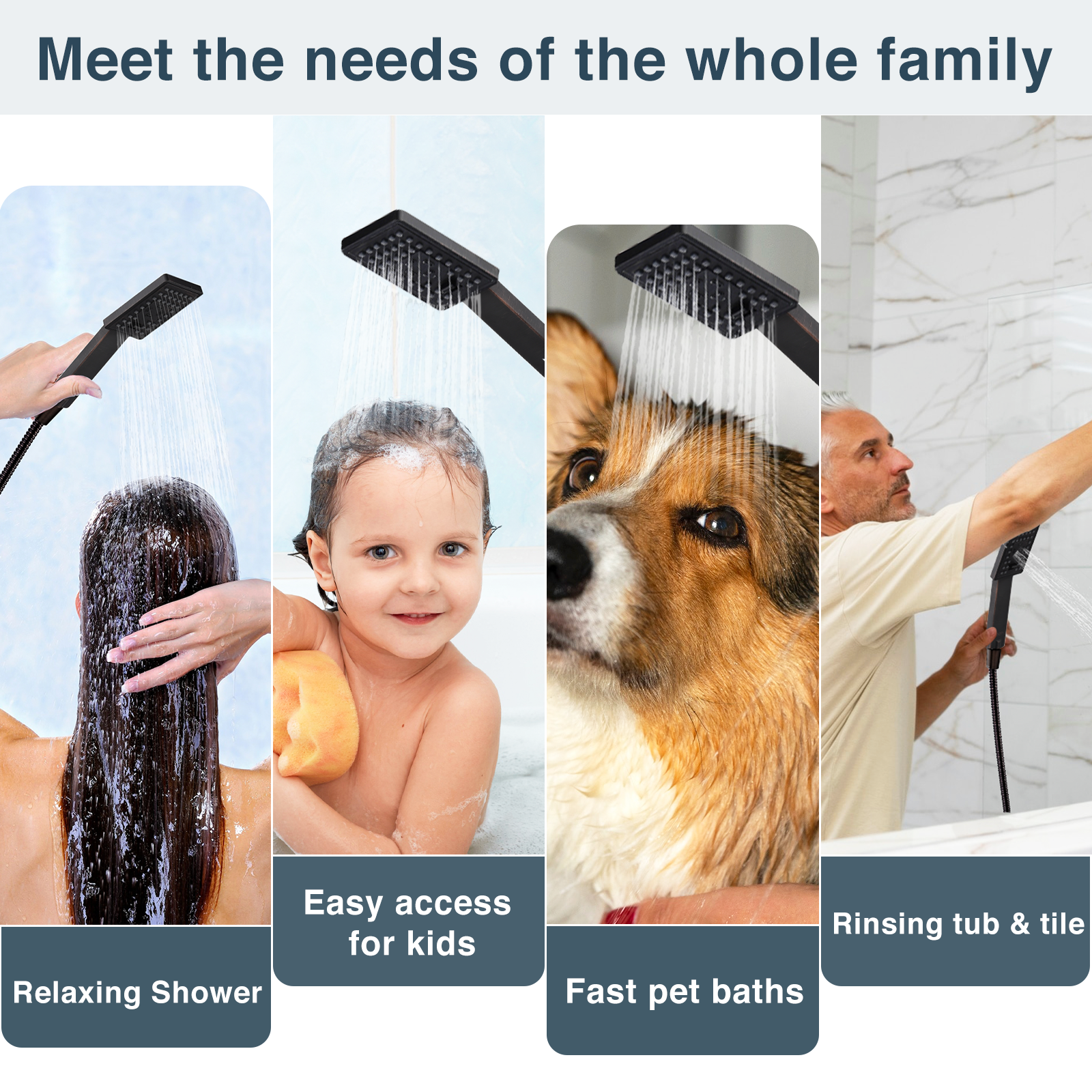 Square 3-Spray Handheld Shower Head Set with Hose and Shower Arm Mount Bracket by brightshowers