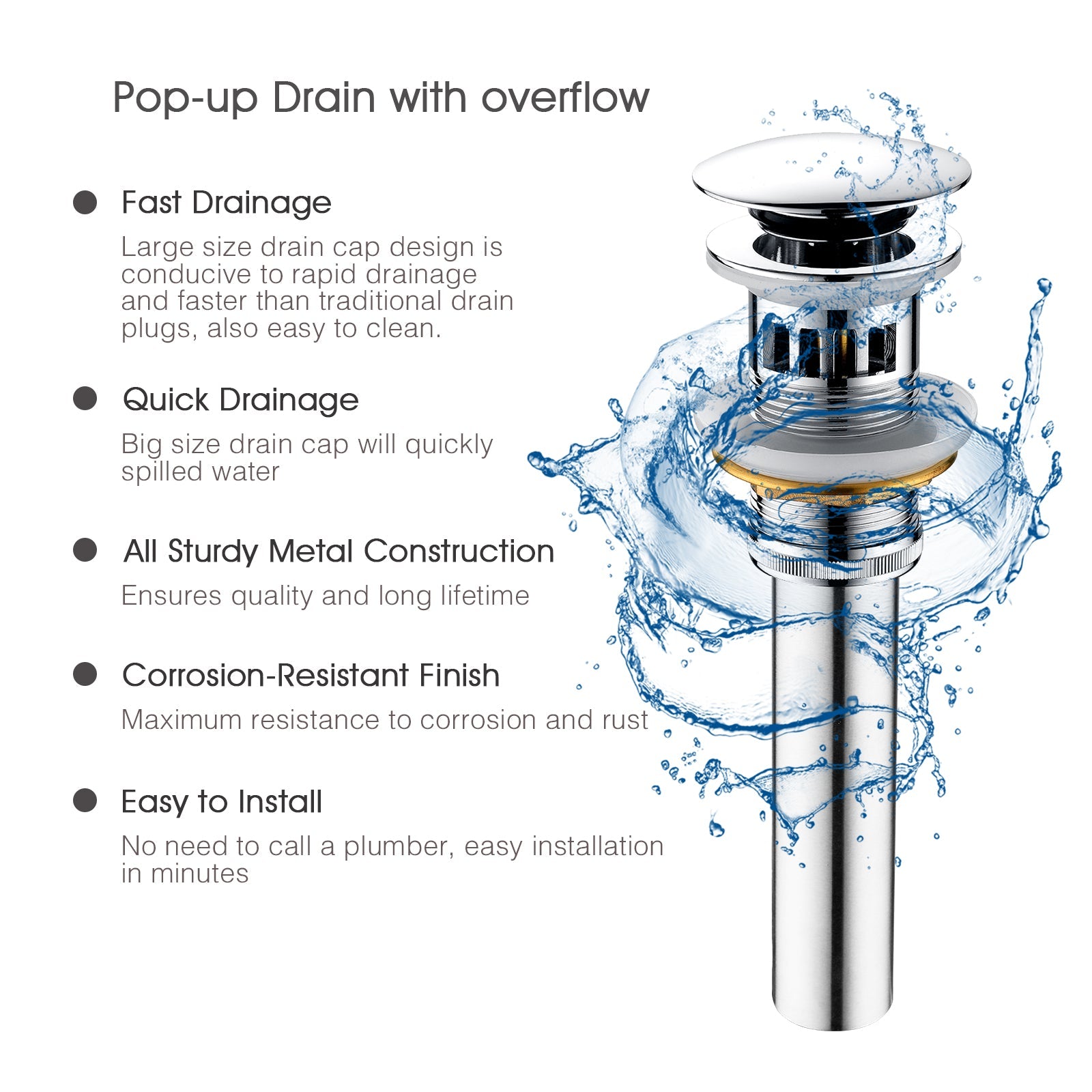 Bathroom Sink Drain with Overflow Pop-Up Drain Stopper for Vessel Sink Lavatory by brightshowers
