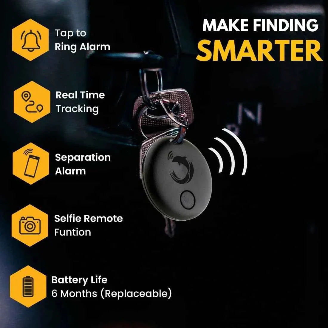 Dolphin Pro by Most versatile tracker | Pair with keys, bags, toys and more | 6 months battery life - replaceable battery