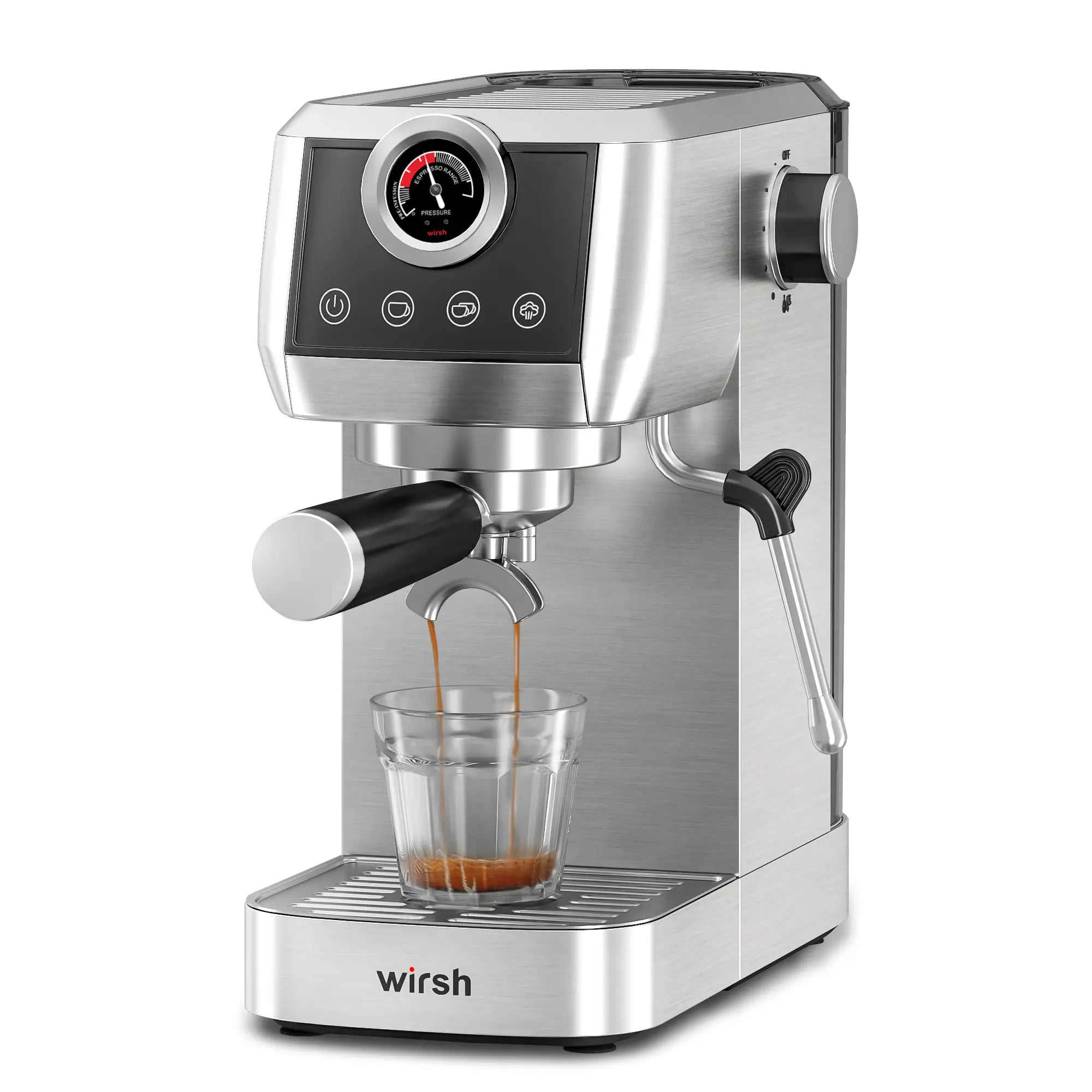 Wirsh 20 Bar Espresso Machine with Plastic Free Portafilter and Steamer, Pressure Gauge, Touch Screen, Full Stainless Steel (Home Barista Plus) by Wirsh