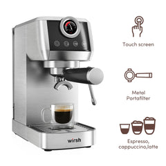 Wirsh 20 Bar Espresso Machine with Plastic Free Portafilter and Steamer, Pressure Gauge, Touch Screen, Full Stainless Steel (Home Barista Plus) by Wirsh