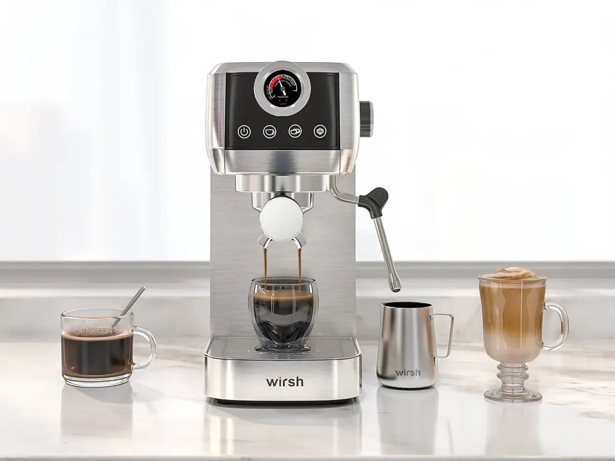 Wirsh 20 Bar Espresso Machine with Plastic Free Portafilter and Steamer, Pressure Gauge, Touch Screen, Full Stainless Steel (Home Barista Plus) by Wirsh